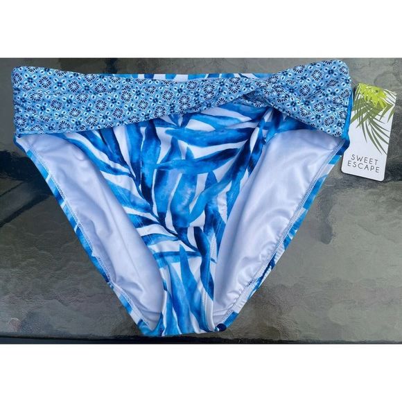 NEW Bikini Bottom Women’s 16 Tropical Escape Twist Waist Blue Tropical Print - Picture 1 of 6